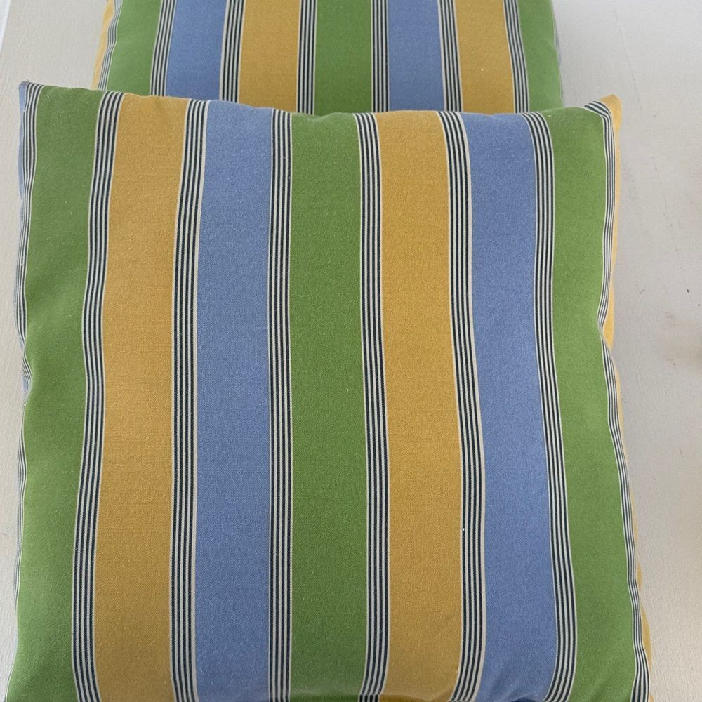 AMERICAN MILLS INC GOLD GREEN BLUE STRIPE OUTDOOR PILLOW PORCH PATIO SQUARE -1